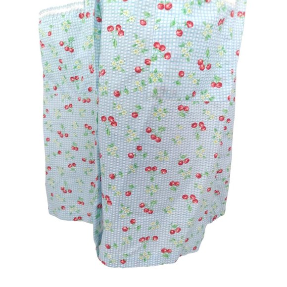 VTG Pleasant Memories Floral cherry blue gingham pattern Snap button nihtdress M - Picture 5 of 16